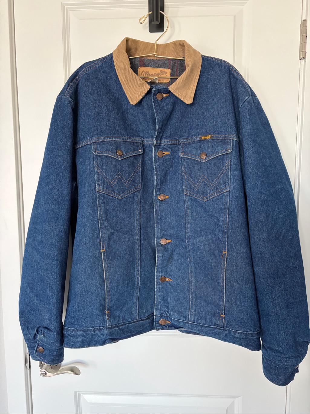 Vintage Wrangler Blanket Lined Denim Jacket 46l Usa Made Western Trucker Coat